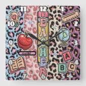 Safari-Design für Lehrer und Wild Learning Quadratische Wanduhr (Vorderseite)