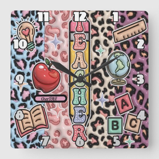 Safari-Design für Lehrer und Wild Learning Quadratische Wanduhr (Vorderseite)