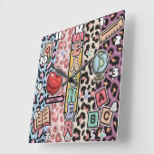 Safari-Design für Lehrer und Wild Learning Quadratische Wanduhr (Winkel)