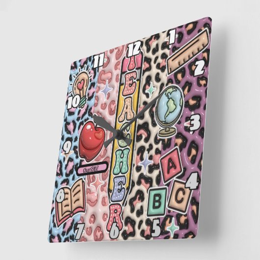 Safari-Design für Lehrer und Wild Learning Quadratische Wanduhr (Winkel)