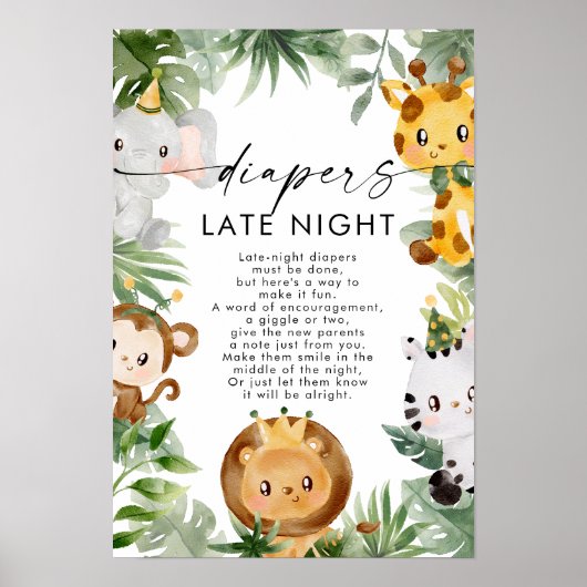 Safari Diapers Spate Night Baby Shower Poster (Vorne)