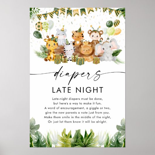 Safari Diapers Spate Night Baby Shower Poster (Vorne)