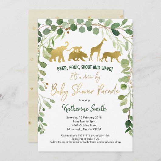 Safari Drive by Baby Shower Parade Einladung (Vorne/Hinten)