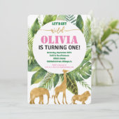 Safari-Dschungel 1. Geburtstag Mädchen wild Einladung (Stehend Vorderseite)