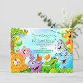 Safari Dschungel 1. Party Einladung (Stehend Vorderseite)