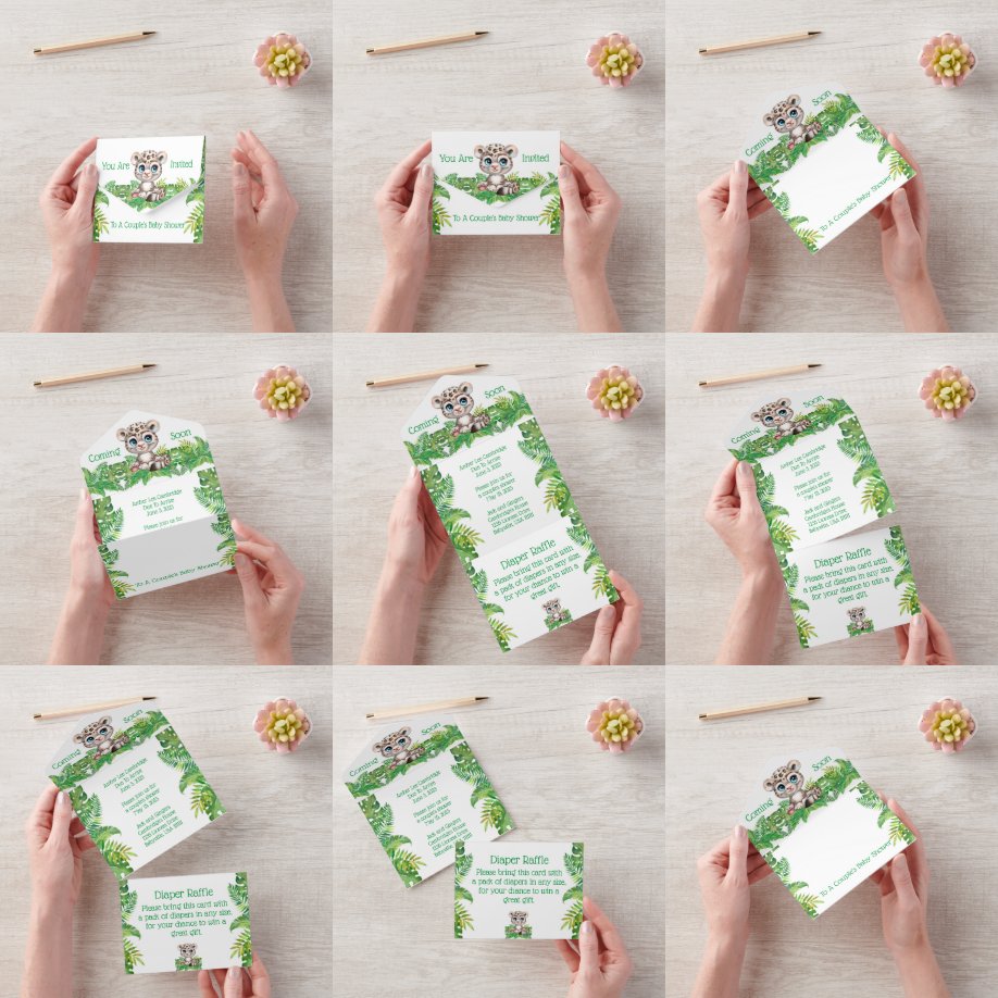 Safari-Dschungel-Baby-Party-Einladung in einem All In One Einladung