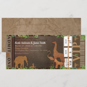 Safari Dschungel Braune Tiere Hochzeit Ticket Einladung