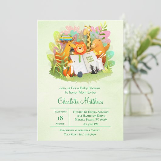 Safari Dschungel bringen Babydusche zum Kochen Einladung (Stehend Vorderseite)