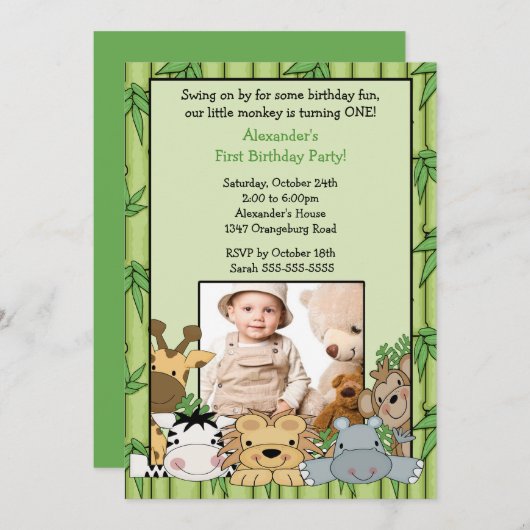 Safari-Dschungel-Foto Geburtstag Einladung (Vorne/Hinten)