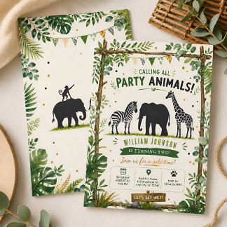 Safari-Dschungel-Party-Tiere 2. Geburtstag Einladung