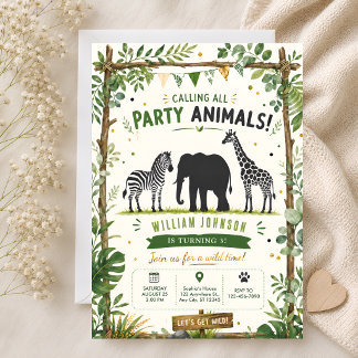 Safari-Dschungel-Party-Tiere 3. Geburtstag Einladung
