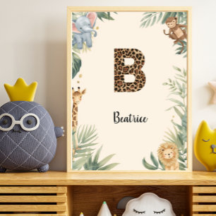 Safari-Dschungel-Personalisierter Name Monogramm B Poster