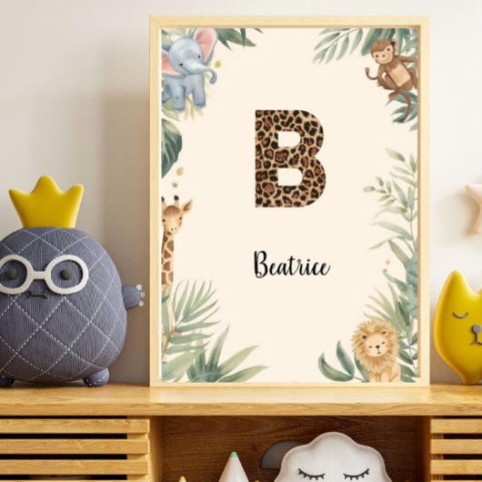 Safari-Dschungel-Personalisierter Name Monogramm B Poster