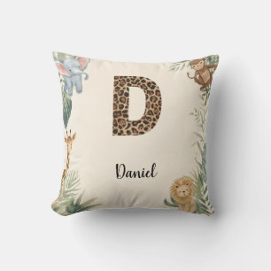 Safari Dschungel Personalisierter Name Monogramm D Kissen