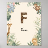 Safari Dschungel Personalisierter Name Monogramm F Poster (Vorne)