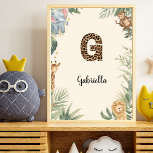 Safari Dschungel Personalisierter Name Monogramm G Poster