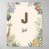 Safari Dschungel Personalisierter Name Monogramm J Poster (Vorne)
