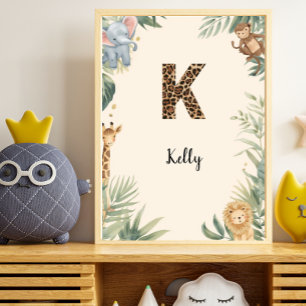 Safari-Dschungel-Personalisierter Name Monogramm K Poster