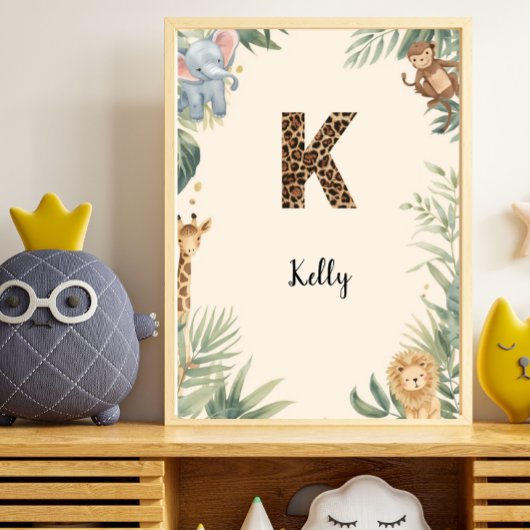 Safari-Dschungel-Personalisierter Name Monogramm K Poster