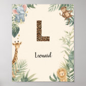 Safari-Dschungel-Personalisierter Name Monogramm L Poster (Vorne)