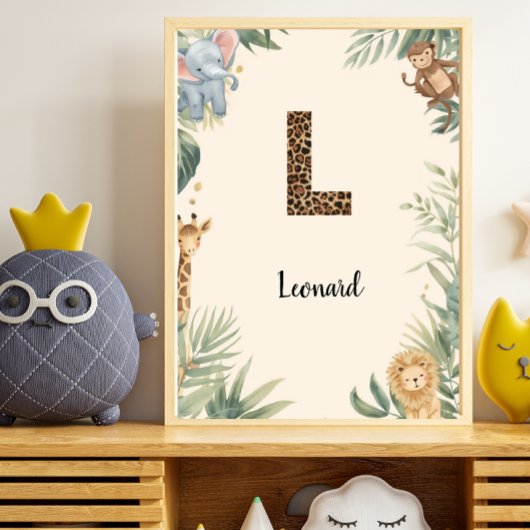 Safari-Dschungel-Personalisierter Name Monogramm L Poster