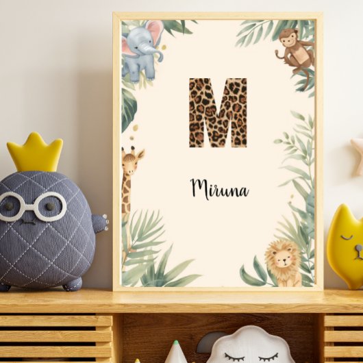Safari-Dschungel-Personalisierter Name Monogramm M Poster