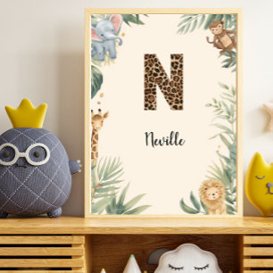 Safari Dschungel Personalisierter Name Monogramm N Poster