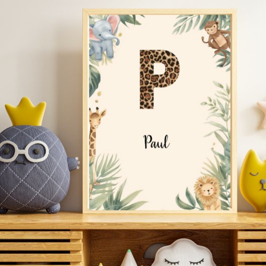 Safari Dschungel Personalisierter Name Monogramm P Poster
