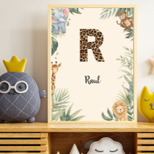 Safari Dschungel Personalisierter Name Monogramm R Poster