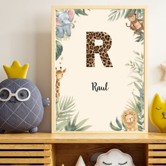 Safari Dschungel Personalisierter Name Monogramm R Poster