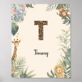 Safari-Dschungel-Personalisierter Name Monogramm T Poster (Vorne)