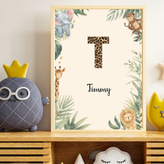 Safari-Dschungel-Personalisierter Name Monogramm T Poster