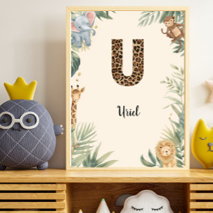Safari Dschungel Personalisierter Name Monogramm U Poster