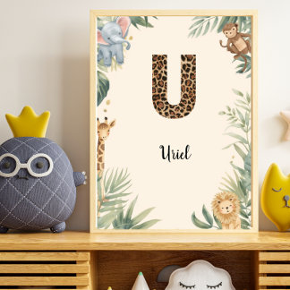Safari Dschungel Personalisierter Name Monogramm U Poster