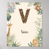 Safari-Dschungel-Personalisierter Name Monogramm V Poster (Vorne)