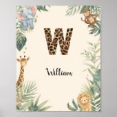 Safari Dschungel Personalisierter Name Monogramm W Poster (Vorne)