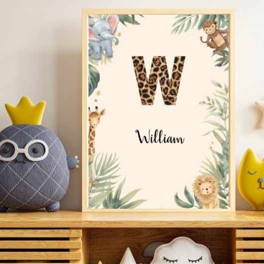 Safari Dschungel Personalisierter Name Monogramm W Poster