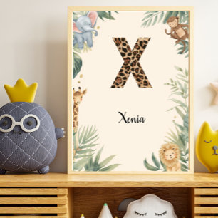 Safari Dschungel Personalisierter Name Monogramm X Poster