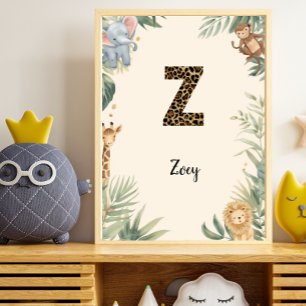 Safari Dschungel Personalisierter Name Monogramm Z Poster