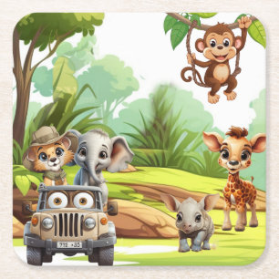 Safari-Dschungel-Tier Wild One 1. Geburtstagsfeier Rechteckiger Pappuntersetzer