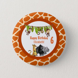 Safari-Dschungel-Tierthema-Geburtstag Button