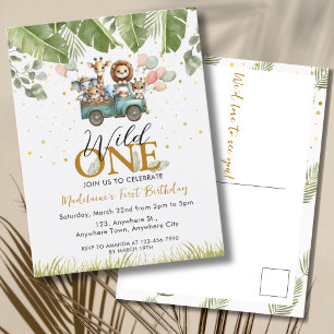 Safari-Dschungeltier 1. Wilder Erstes Geburtstag Postkarte