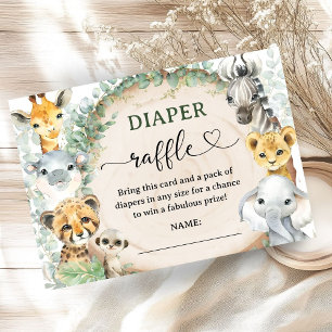 Safari-Dschungeltiere Baby Shower Windel-Raffle Begleitkarte