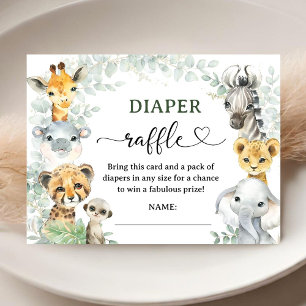 Safari-Dschungeltiere Baby Shower Windel-Raffle Begleitkarte