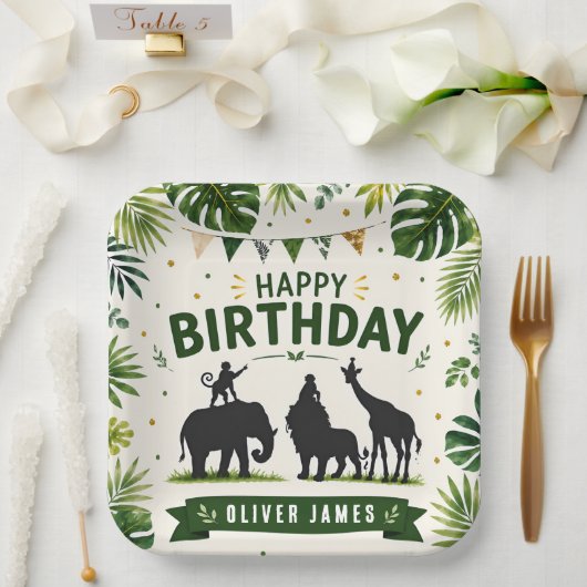 Safari-Dschungeltiere-Geburtstag Pappteller (Hochzeit)