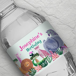 Safari-Dschungeltiere Mädchen Wasserflasche Etiket Wasserflaschenetikett