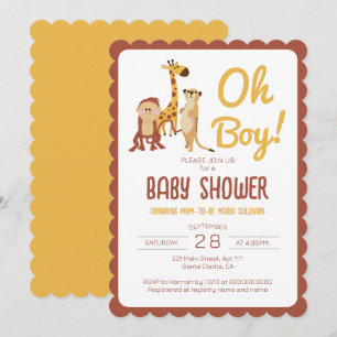 Safari-Dschungeltiere Oh Junge Baby Shower Einladung