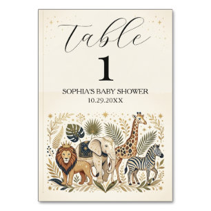 Safari-Dschungeltiere Tier Baby Shower Tisch Tischnummer