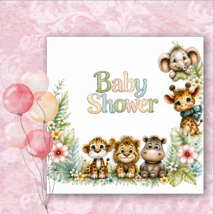 Safari Dschungeltiere Wasserfarbe Baby Shower Serviette