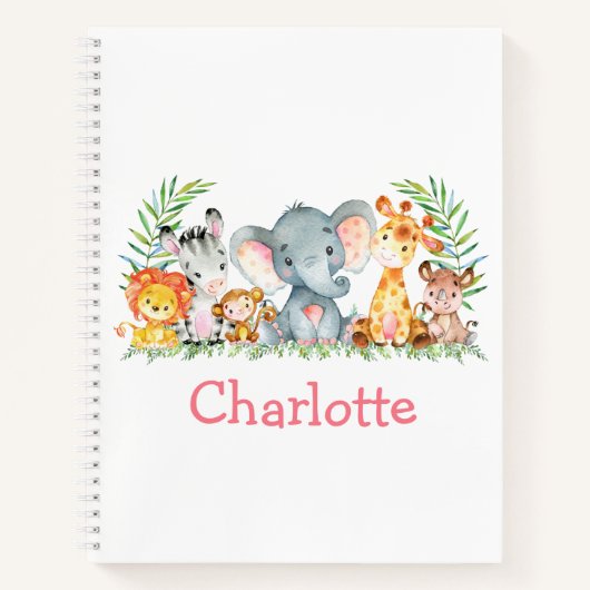 Safari Dschungeltiere Wasserfarben Rosa Zeichnend Notizblock (Vorderseite)